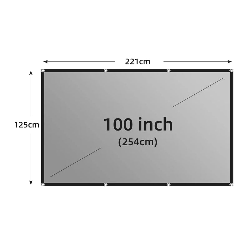 Projector Screen 60-133 Inch Metal Grey Anti-Light 16:9 Portable Black Border with Holes 