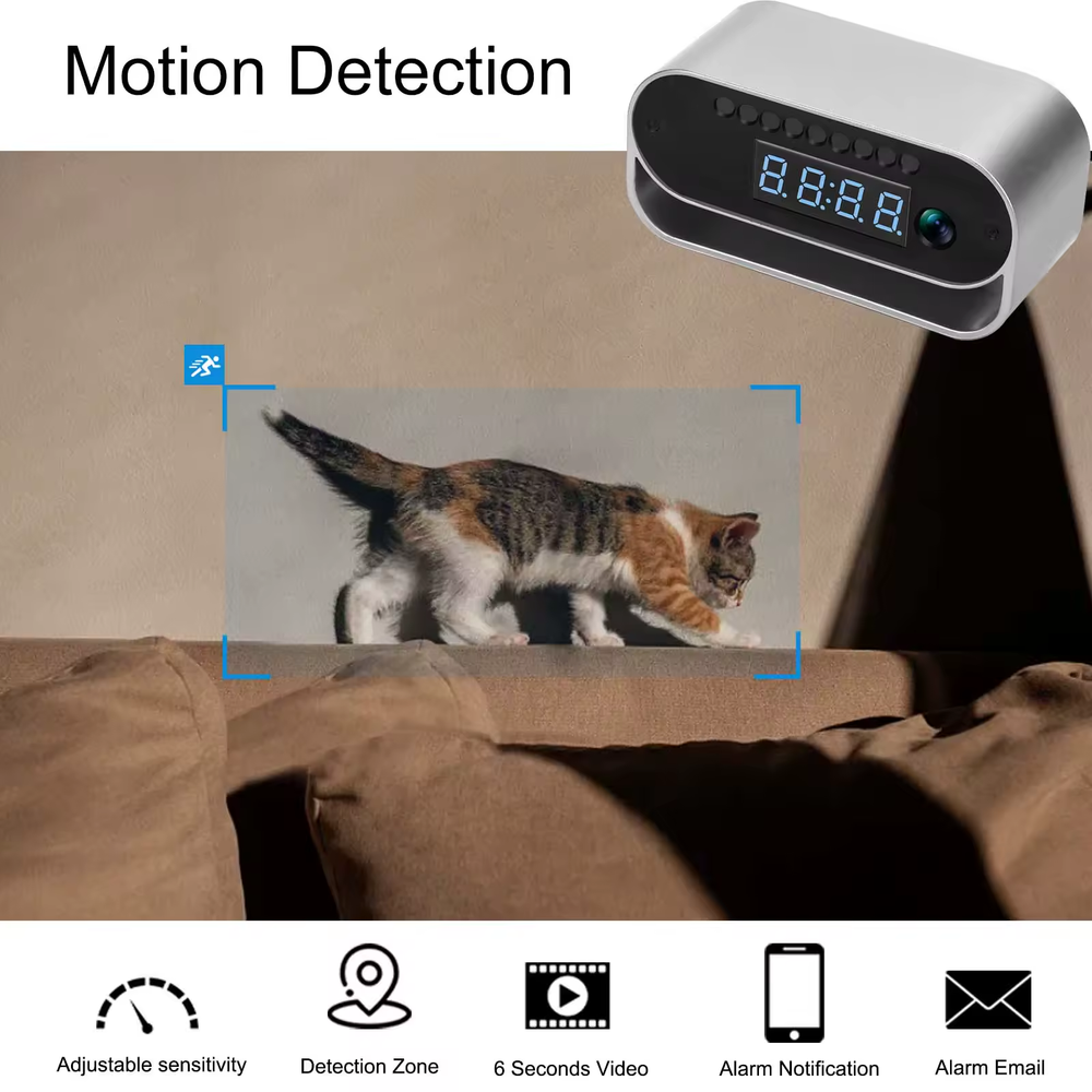 4K Ultra HD Surveillance Clock Camera with WiFi, Night Vision, and Motion Detection