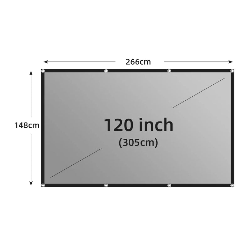 Projector Screen 60-133 Inch Metal Grey Anti-Light 16:9 Portable Black Border with Holes 