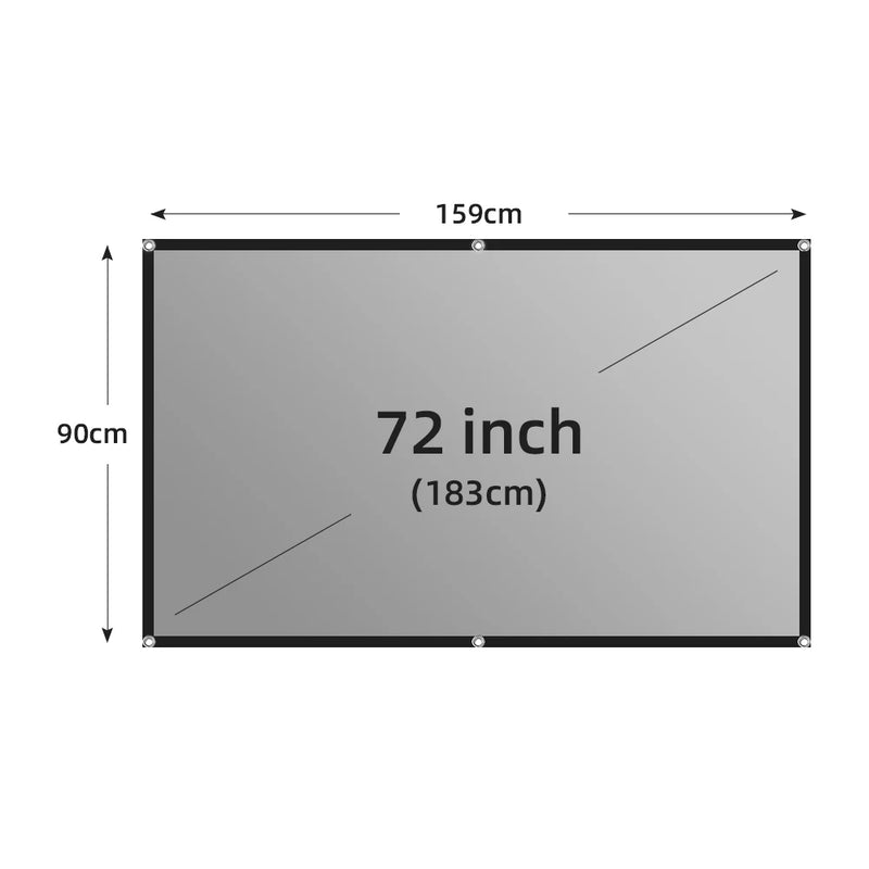 Projector Screen 60-133 Inch Metal Grey Anti-Light 16:9 Portable Black Border with Holes 